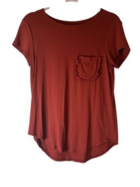 Cupio Rust Short Sleeve Ruffle Pocket Tee, size Small